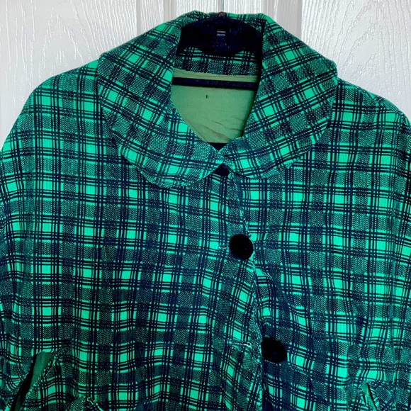 Handmade vintage green plaid corduroy poncho - Picture 2 of 7